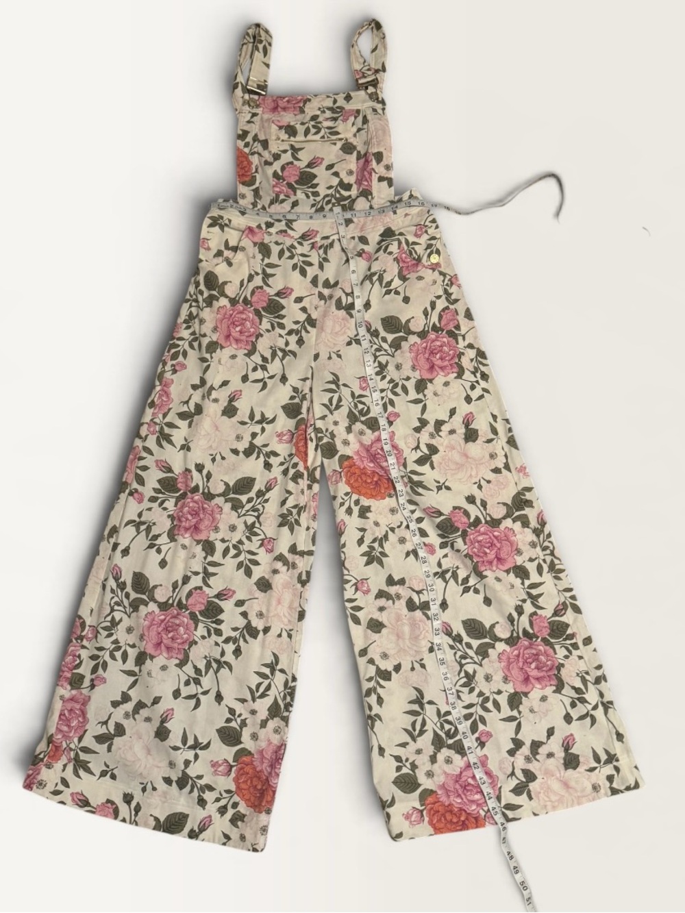 Aura Floral Wide-Leg Overalls - Pink on Cream